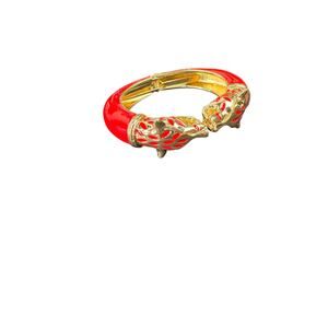 Red Enamel Panther Head Clamper Bracelet with Gold-Tone Detailing